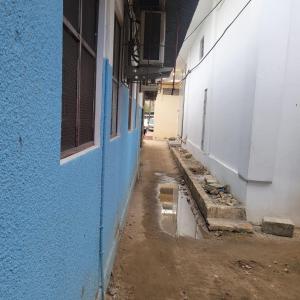 NgamboBaraste zanzibar的一条有蓝色墙壁和水柱的小巷
