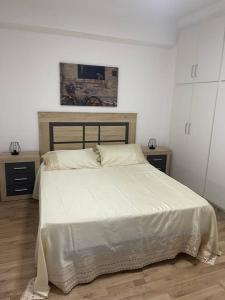 克雷维连特Amplio apartamento en Crevillente的一间卧室配有一张带白色床单的大床
