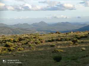 Santa María de la AlamedaCasa Rural Dunas的享有山脉背景的田野景色