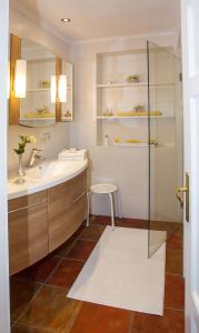 布鲁克安德格罗斯哥Landhaus Antonia的一间带水槽和玻璃淋浴的浴室