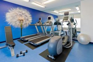 凤凰城凤凰城北春季山丘套房酒店的一间健身房,里面配有跑步机和机器