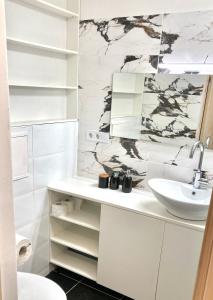 利耶帕亚Grīzupes apart的白色的浴室设有水槽和镜子