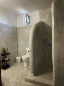 卡利斯托斯Giasemi apartments的带淋浴和卫生间的浴室。