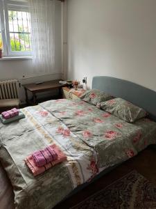 萨拉热窝Apartman Jamal的卧室内的一张带两个枕头的床