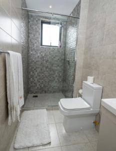 内罗毕LeR Homes的一间带卫生间和淋浴及窗户的浴室