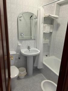 艾利亚德亚罗萨金雷伊酒店的浴室配有盥洗盆、卫生间和浴缸。