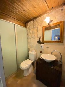 马尔丁达拉康纳吉酒店的一间带卫生间、水槽和镜子的浴室