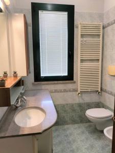 龙基德伊莱焦纳里Finestre Verdi appartamento con parcheggio的一间带水槽和卫生间的浴室以及窗户。
