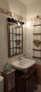 塞里尼昂-迪孔塔Mas du Vieux Moulin的一间带水槽、镜子和卫生间的浴室