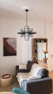 维希Appartement au calme T3 RDC - Quartier de France的带沙发和吊灯的客厅