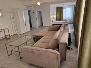德罗贝塔-塞维林堡Caprice Deluxe Accomodation的客厅配有沙发和桌子