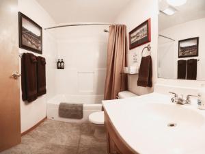 海恩斯Front Room Lynnview Lodge的浴室配有盥洗盆、卫生间和浴缸。