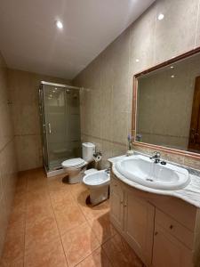 桑亨霍APARTAMENTOS MAR DE AREAS的一间带水槽、卫生间和淋浴的浴室