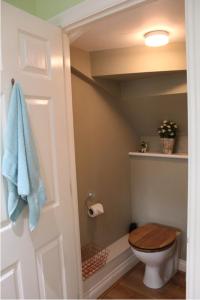 莱伯恩Coddiwomple的一间带卫生间和蓝毛巾的浴室