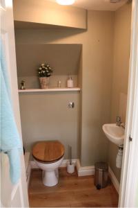 莱伯恩Coddiwomple的浴室配有木制卫生间和盥洗盆。