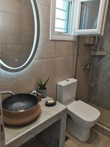 卢特拉Aetherian Suites的一间带水槽、卫生间和镜子的浴室