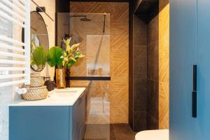 格但斯克Baltic Residence by LoftAffair的一间带水槽和淋浴的浴室