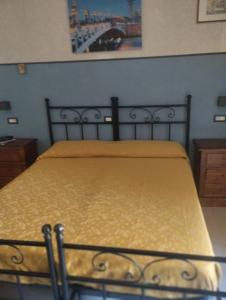 帕莱斯特里纳斯特拉酒店的一间卧室配有一张黄色毯子床