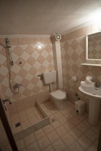 普萨克迪亚Porto Psakoudia的带淋浴、卫生间和盥洗盆的浴室