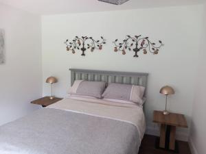 基洛格林mary-tim's Cromane Cross near Killorglin的一间卧室配有一张床、两个床头柜和两盏灯。