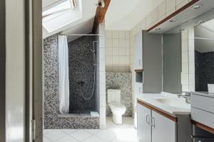 里姆斯特De Zwarte Stok的带淋浴、卫生间和盥洗盆的浴室