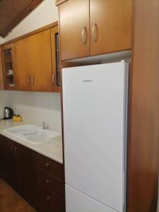 佩罗德斯Aspasias Traditional Studio的厨房配有白色冰箱,设有水槽