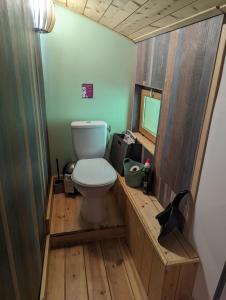 BlésignacGîte zen dans les bois的一间带卫生间的木制浴缸的浴室