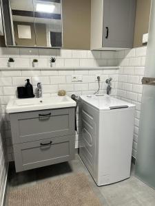 卡尔斯鲁厄Ochsen-Durlach的白色的浴室设有水槽和台面