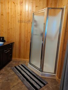 MarlboroSundance Country Lodge B&B的浴室里设有玻璃门淋浴