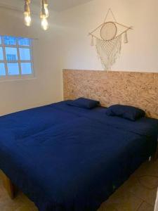 阿卡普尔科Depto con PISCINA PUENTE DEL MAR ACAPULCO的一张蓝色的床,上面有两个蓝色枕头