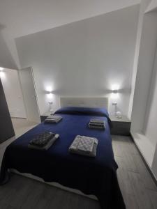 ViggiùBilocale Liberty的一间卧室配有蓝色的床和2条毛巾