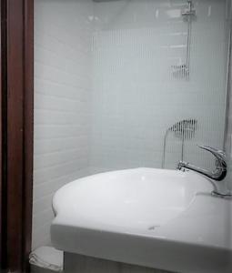 布拉索夫Casa de sus的白色的浴室设有水槽和淋浴。