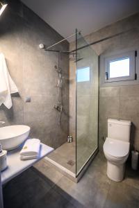 古维亚Dalie Luxury Suites的带淋浴、卫生间和盥洗盆的浴室