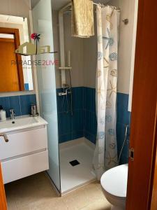 科拉雷侯LOS DELFINES的带淋浴、卫生间和盥洗盆的浴室
