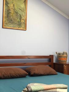 利沃夫Lions Heart Hostel的卧室配有一张挂在墙上的床铺