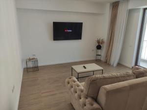 康斯坦察Aparthotel Black Sea的带沙发和平面电视的客厅