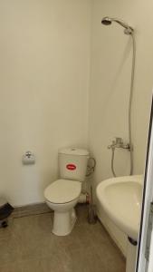 卡姆基亚Бунгала - Камчия - Електрон Универс的一间带卫生间和水槽的浴室