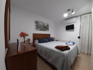 阿尔巴塞特Armonía y Tranquilidad 2的一间卧室配有床和鲜花梳妆台。