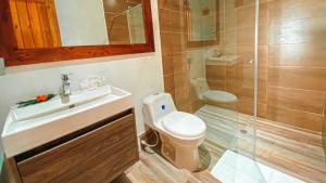 圣安德烈斯In Di House of Reggae Boutique的浴室配有卫生间、盥洗盆和淋浴。