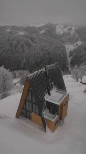 佩什泰拉Amont Chalet的屋顶上积雪的小房子