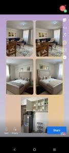 KerichoZoe Homes Oak Villa Apartment 1 and 2 Bedroom 201的卧室和客厅的照片拼合在一起