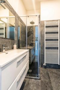 特伦托B&B La Loggia Del Castello的浴室配有白色水槽和淋浴。