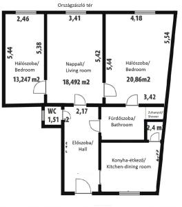 塞克希费黑瓦尔Tamás Apartman的房屋的平面图