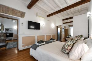罗马Castel Sant'Angelo Apartments - Exclusive & Luxury的卧室配有一张床,墙上配有电视。