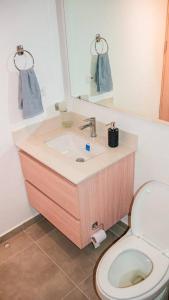 圣玛尔塔Apartamento santa marta的一间带水槽和卫生间的浴室