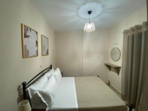 莫奈姆瓦夏Maria’s Apartment的一间卧室配有一张床和一个吊灯