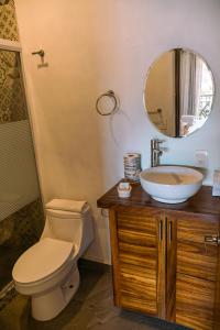 圣法兰西斯克Hotel de Asis的一间带卫生间、水槽和镜子的浴室