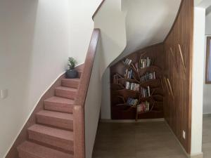 墨西哥城Casa helenico的房屋内有书架的楼梯