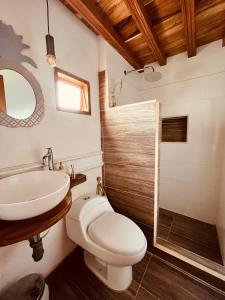 蒙波斯Casa Isabelita的浴室配有卫生间、盥洗盆和淋浴。