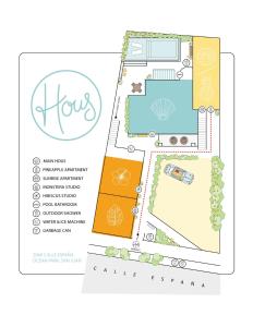 圣胡安HOUS - Ocean Park - Pool - Sunset Lounge的一个带游泳池的房子的场地计划